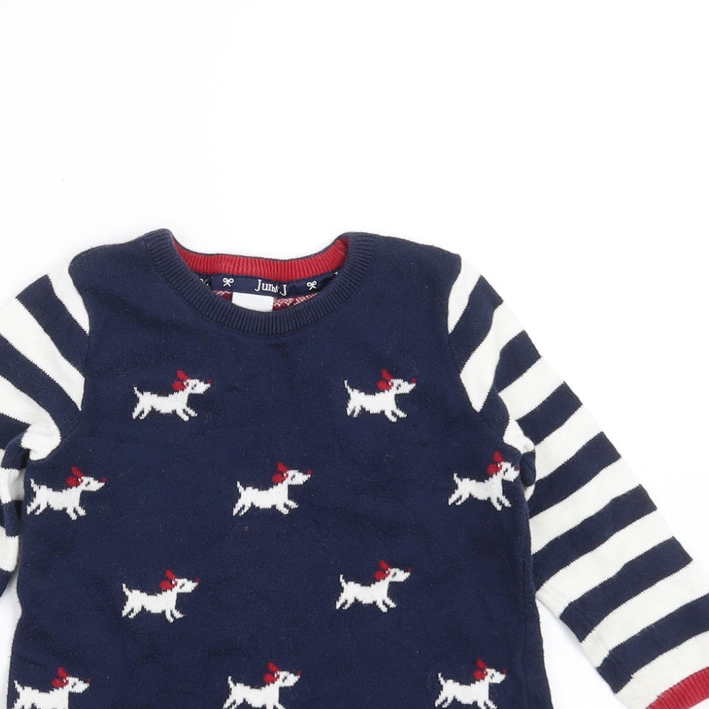 Jasper Conran Girls Blue  Knit Jumper Dress  Size 18-24 Months  - dog pattern
