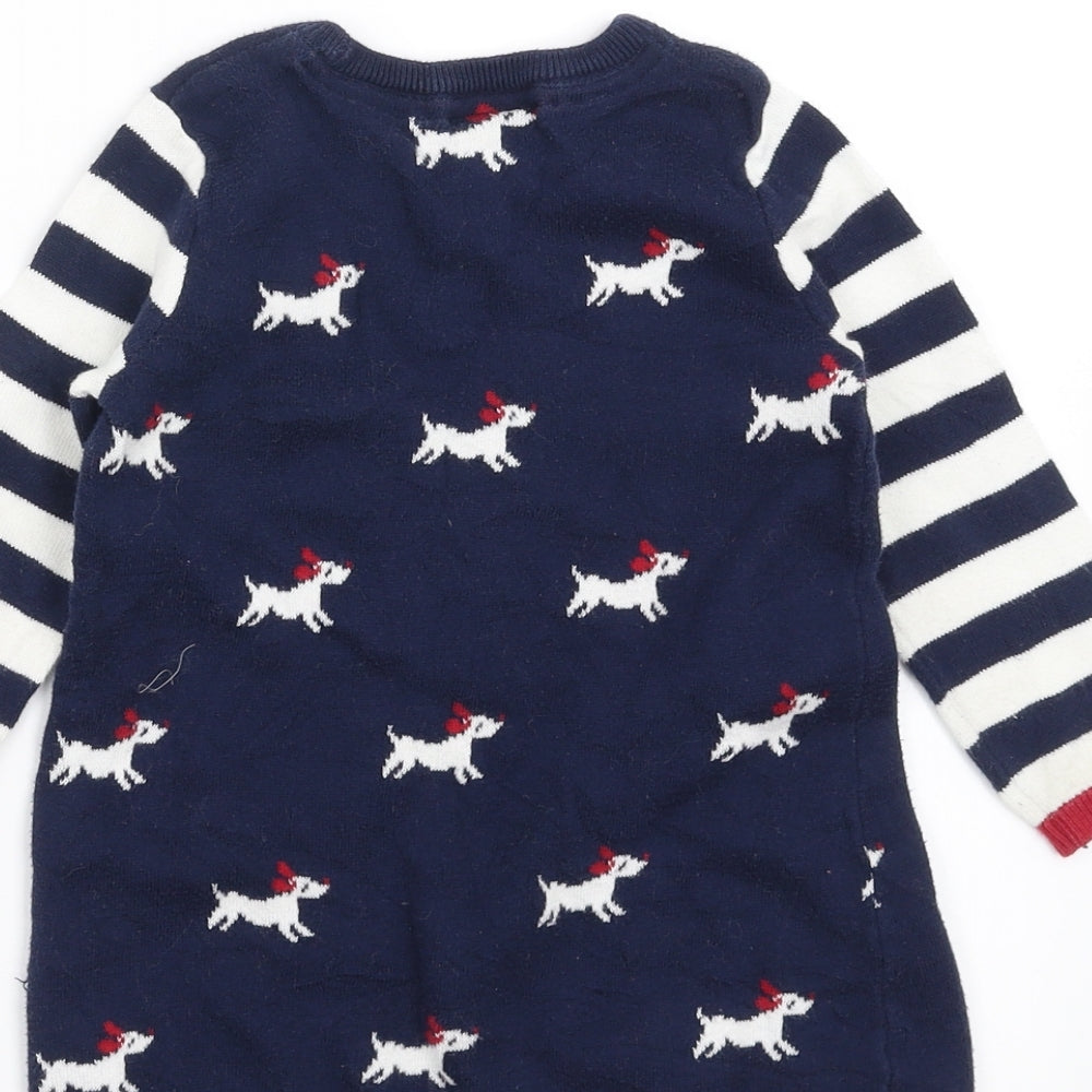Jasper Conran Girls Blue  Knit Jumper Dress  Size 18-24 Months  - dog pattern