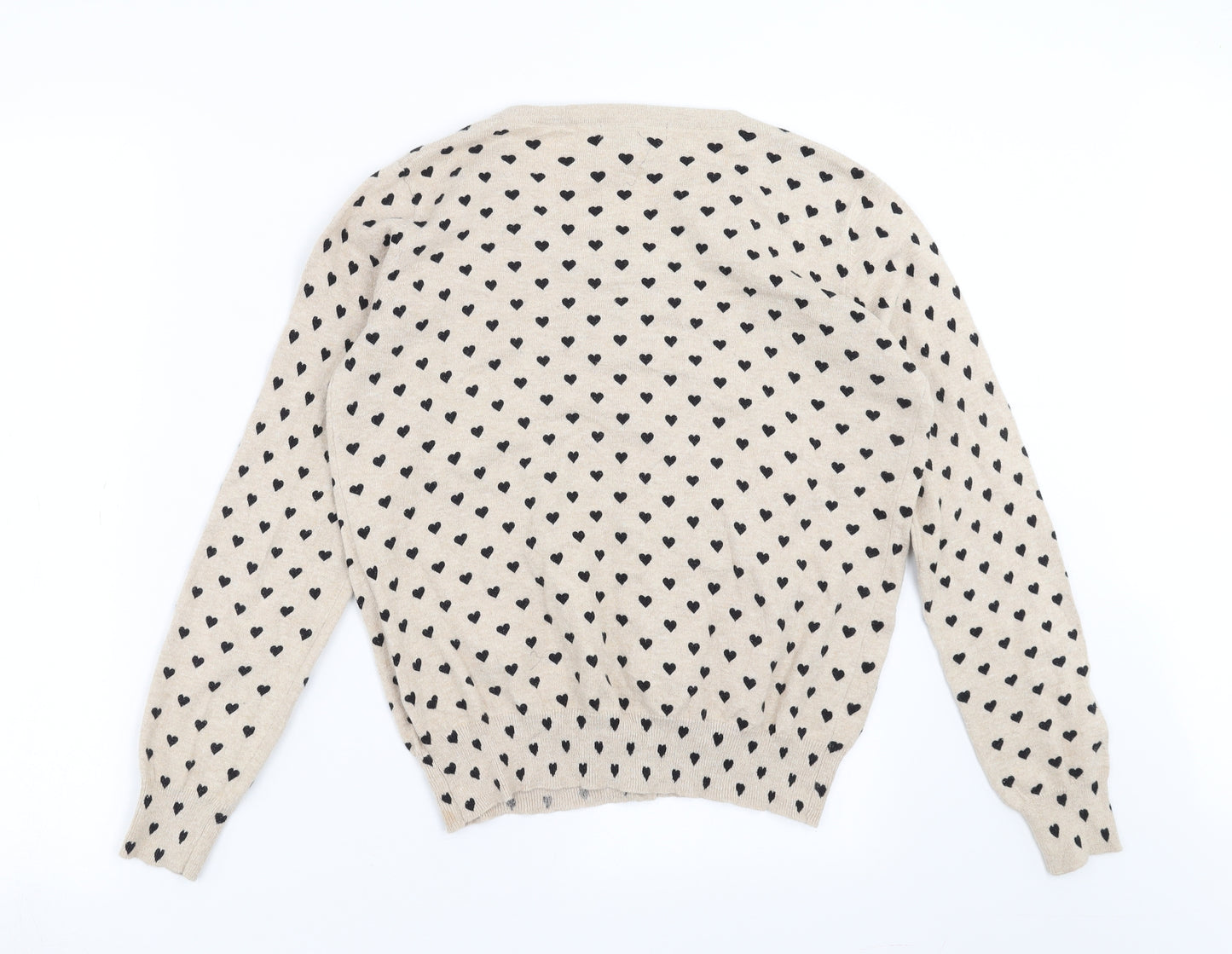 Primark Womens Beige  Knit Cardigan Jumper Size 12  - heart pattern