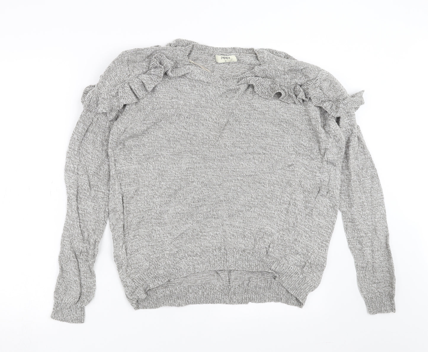 Papaya Womens Grey  Knit Pullover Jumper Size M  - Ruffle detail