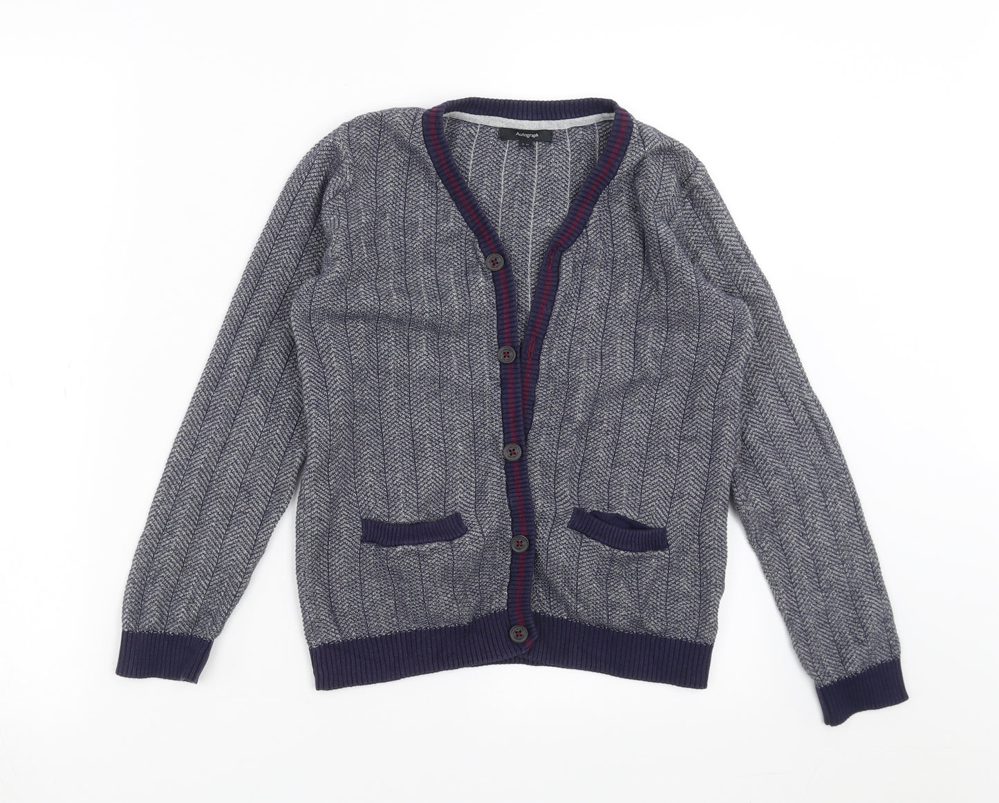 Marks and Spencer Boys Blue Geometric  Cardigan Jumper Size 9-10 Years