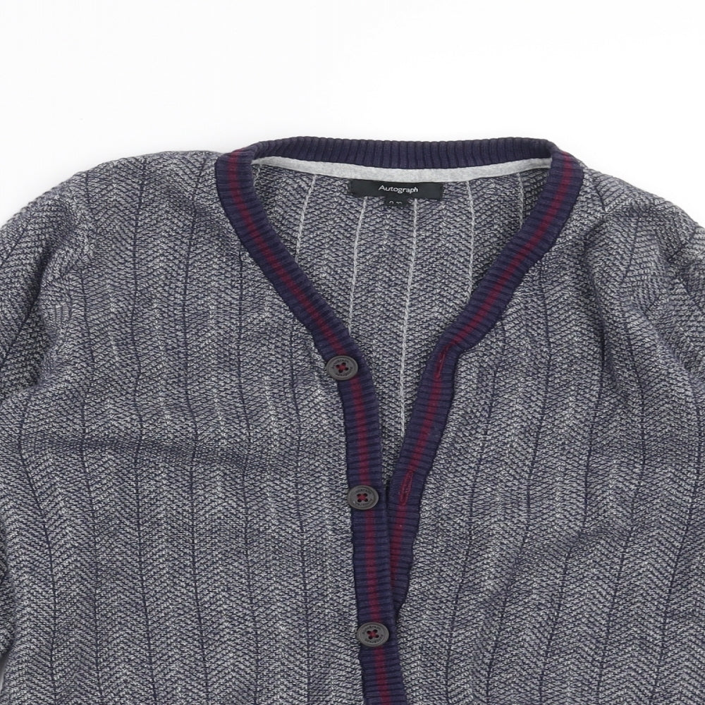 Marks and Spencer Boys Blue Geometric  Cardigan Jumper Size 9-10 Years