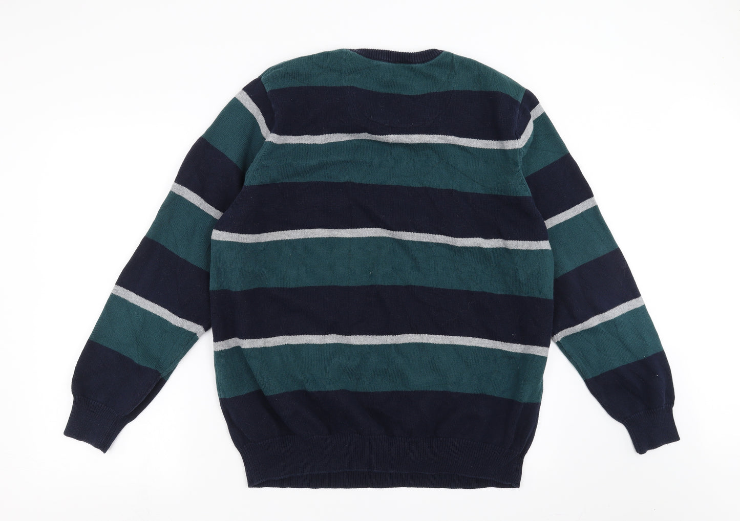 Maine New England Mens Green Striped Knit Pullover Jumper Size XL