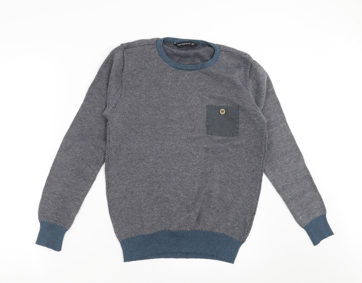 Cedar Wood State Mens Blue Geometric Knit Pullover Jumper Size XS