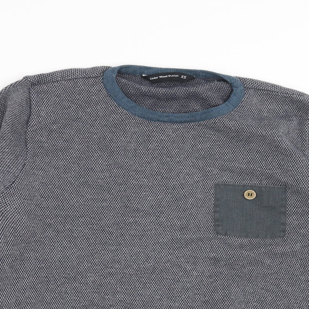 Cedar Wood State Mens Blue Geometric Knit Pullover Jumper Size XS