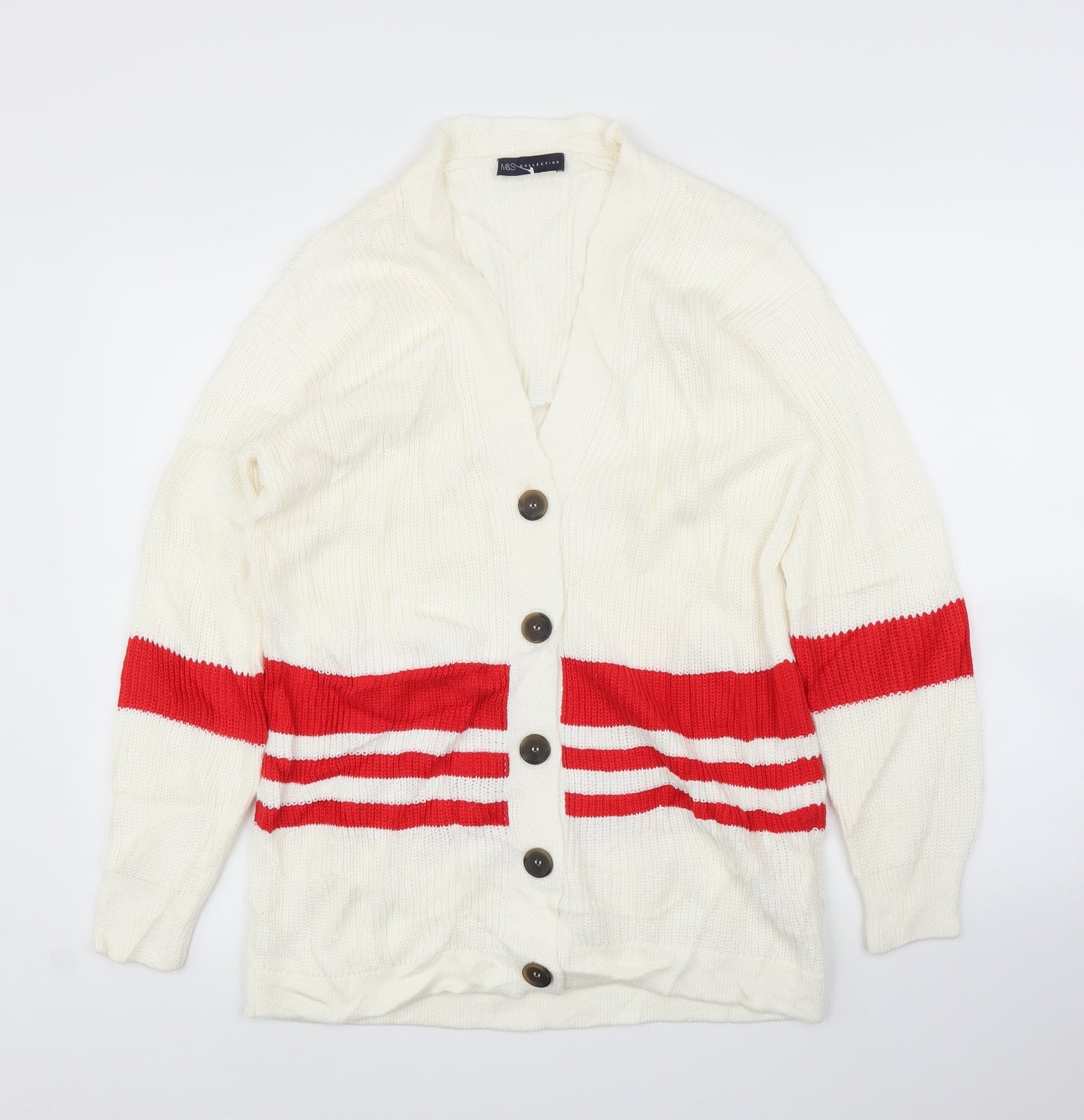 M&S Mens Ivory Striped  Cardigan Jumper Size M
