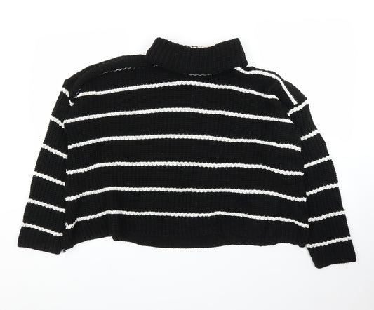 Front view of PRETTYLITTLETHING women’s black striped jumper, size S