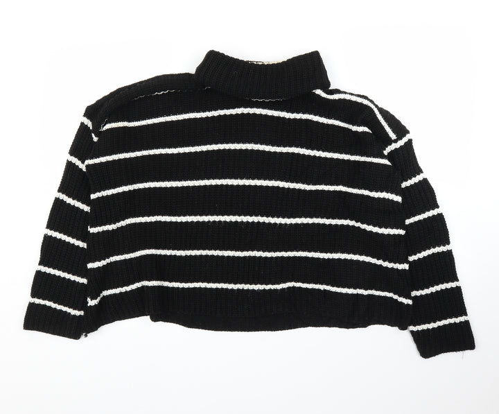 PRETTYLITTLETHING Womens Black Striped  Pullover Jumper Size S
