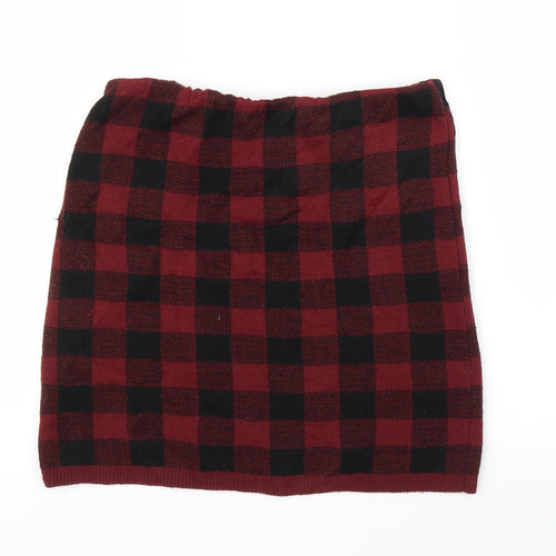 Boohoo Womens Red Check  A-Line Skirt Size M