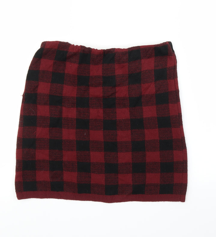Boohoo Womens Red Check A-Line Skirt Size M