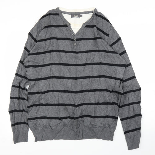 BHS Mens Grey Striped  Pullover Jumper Size L