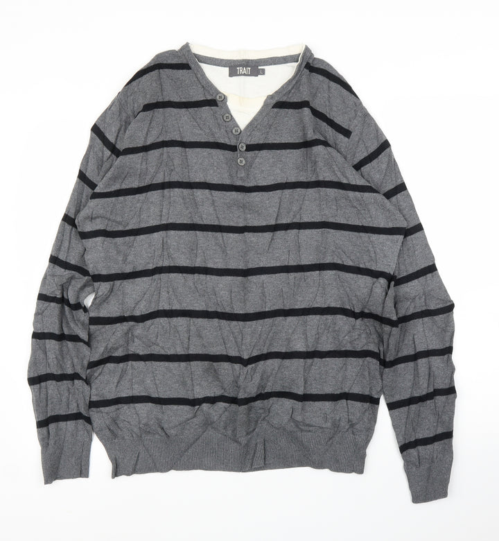 BHS Mens Grey Striped Pullover Jumper Size L