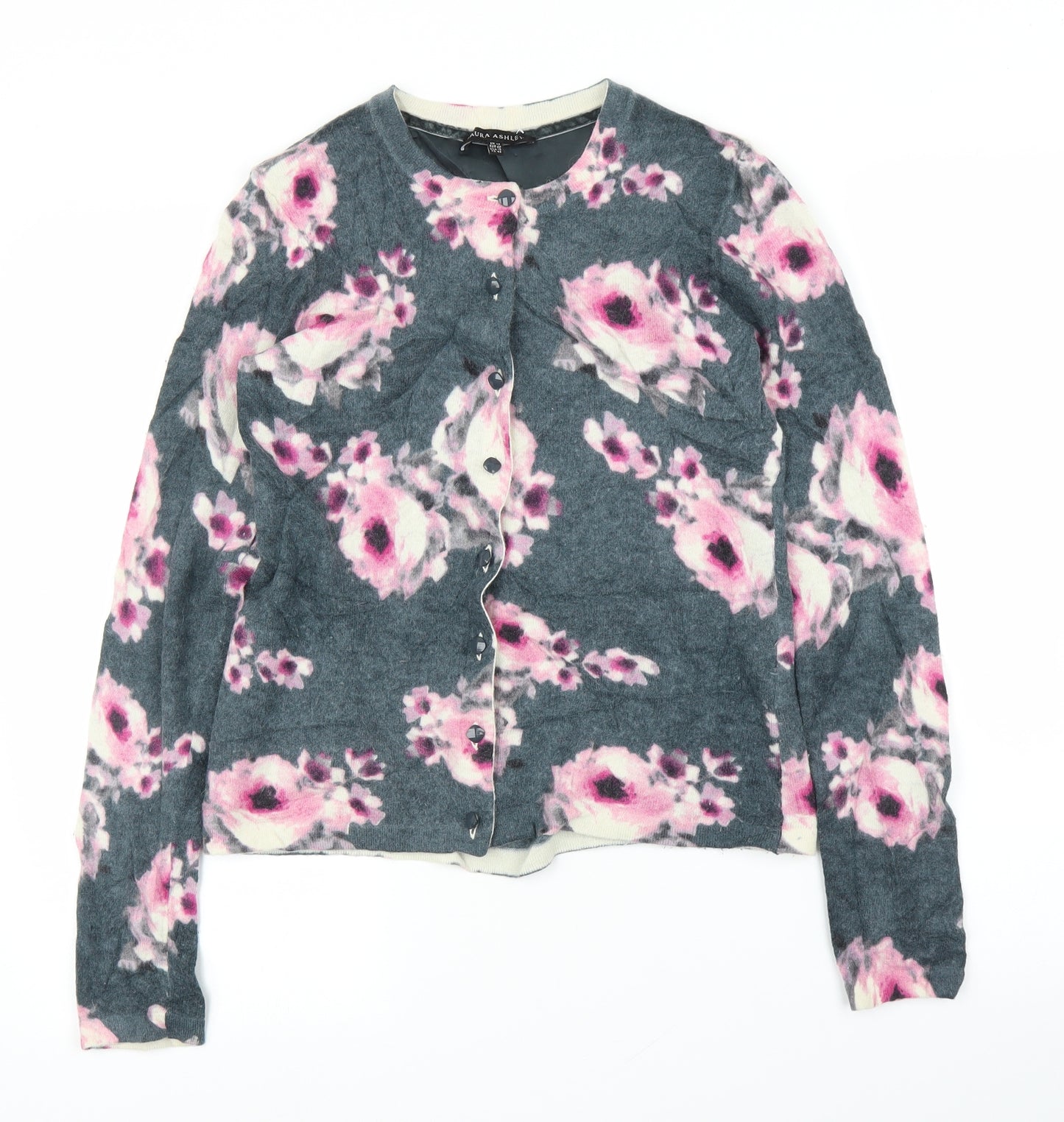 Laura Ashley Womens Grey Floral  Cardigan Jumper Size 10