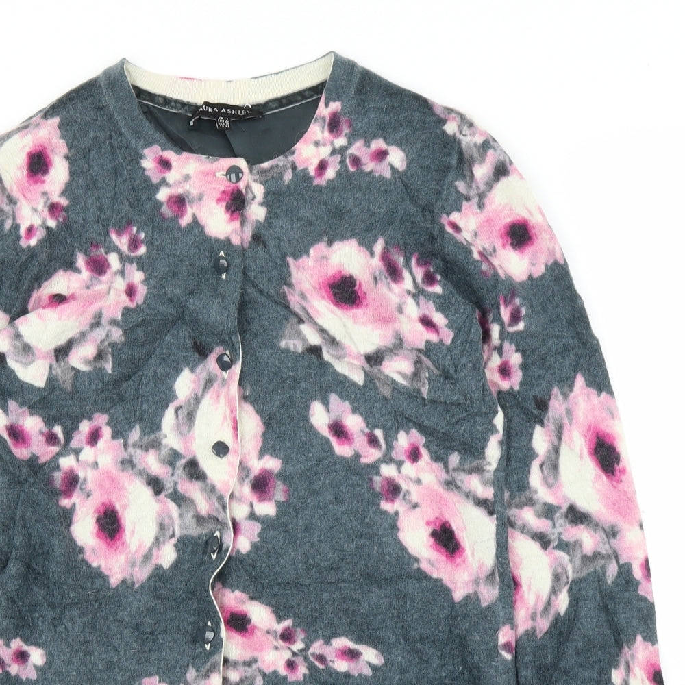 Laura Ashley Womens Grey Floral  Cardigan Jumper Size 10