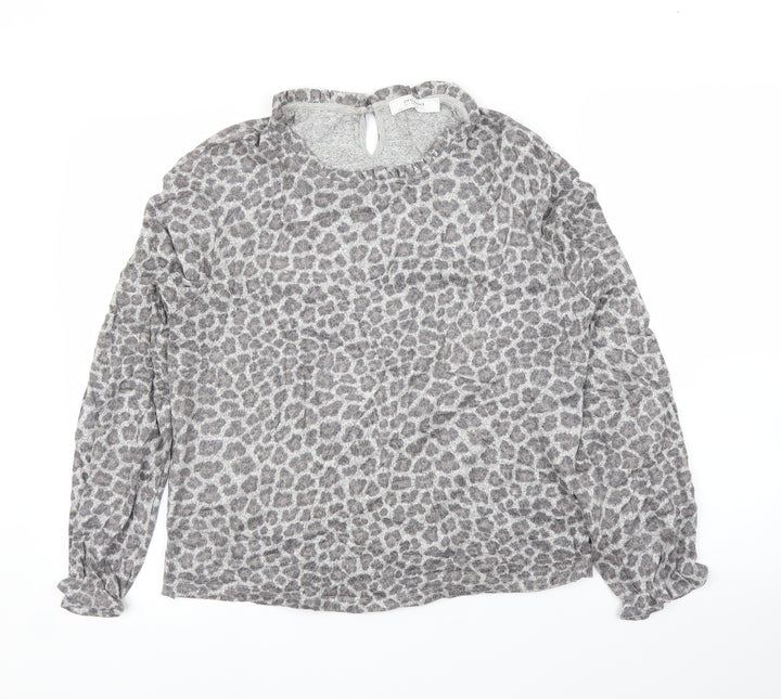 Promod Womens Grey Animal Print Basic Blouse Size M - Leopard print