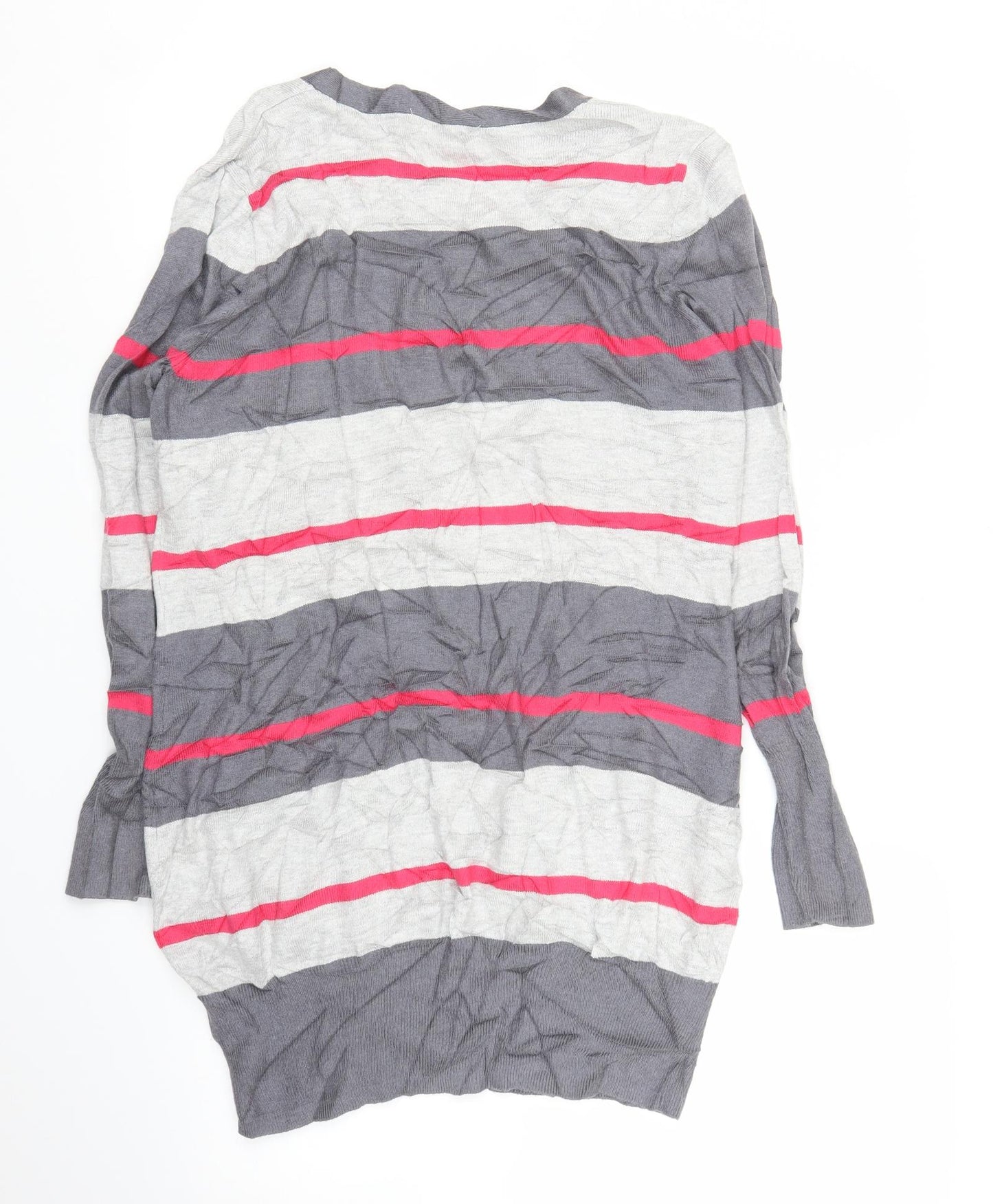 M&S Womens Grey Striped  Cardigan Jumper Size 16