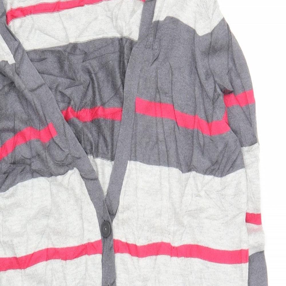 M&S Womens Grey Striped  Cardigan Jumper Size 16