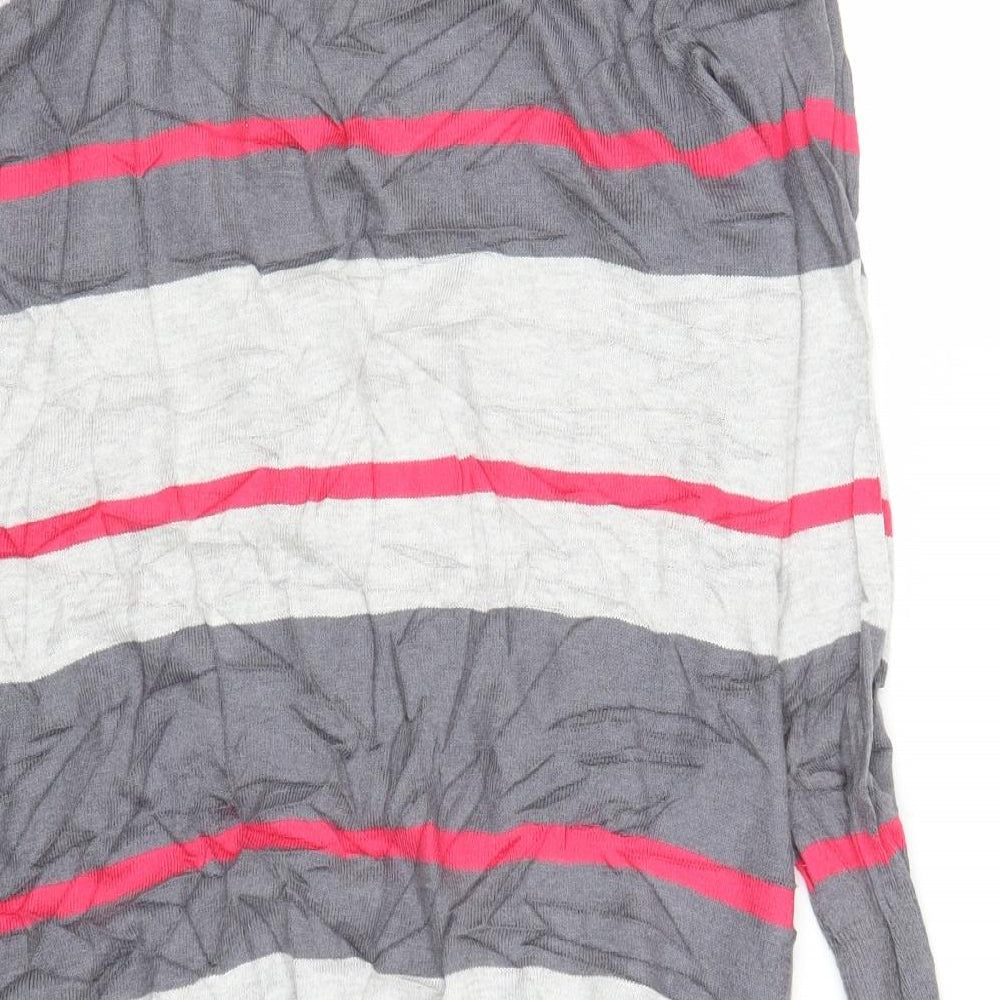 M&S Womens Grey Striped  Cardigan Jumper Size 16