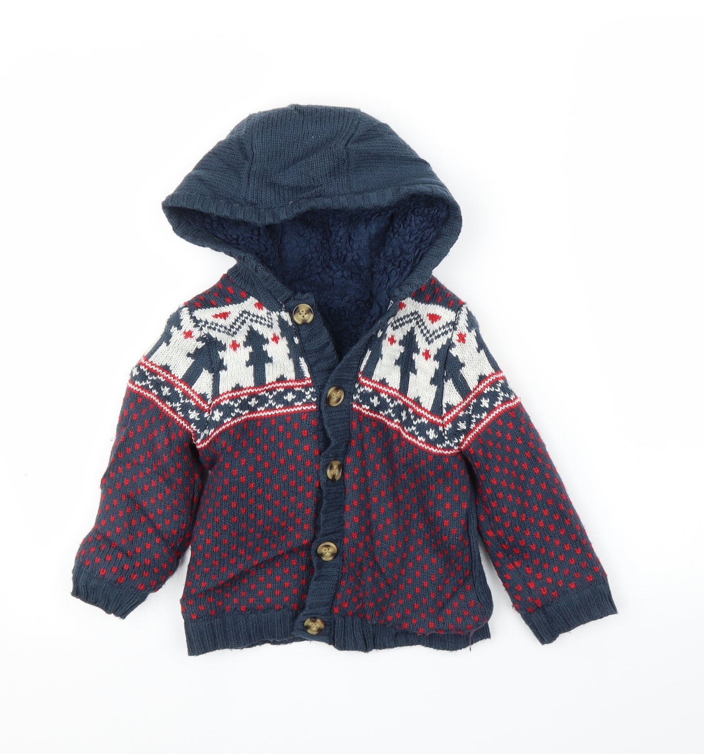 George Boys Blue Fair Isle  Cardigan Jumper Size 18-24 Months