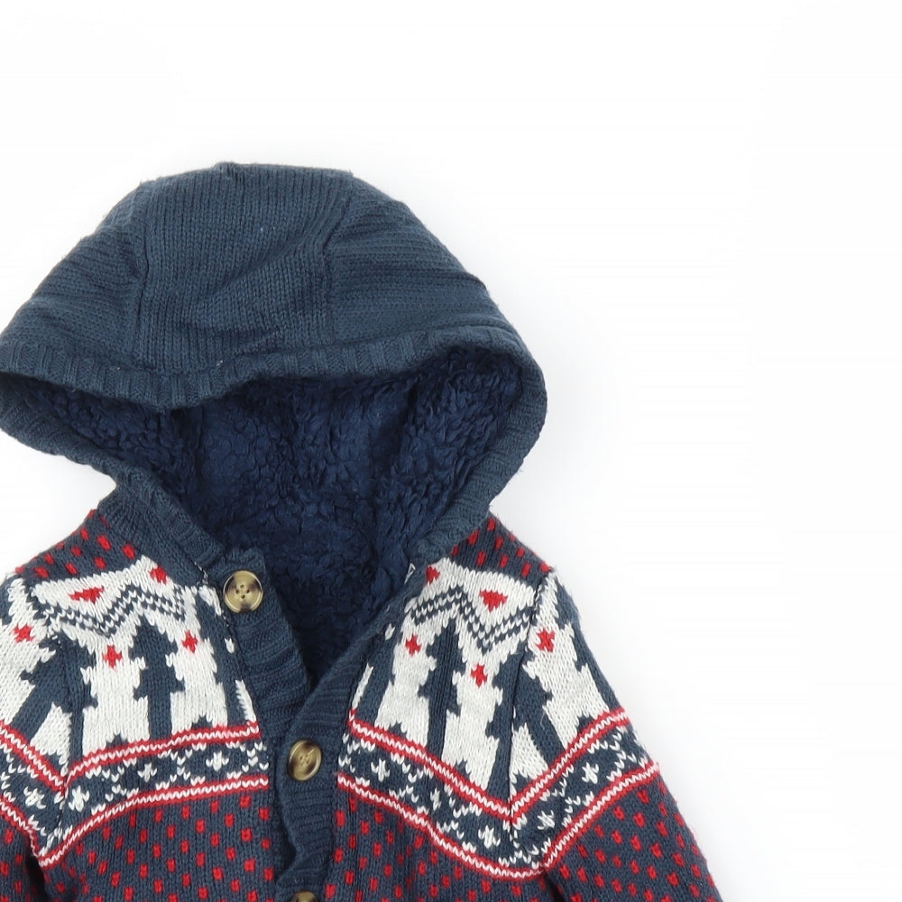 George Boys Blue Fair Isle  Cardigan Jumper Size 18-24 Months