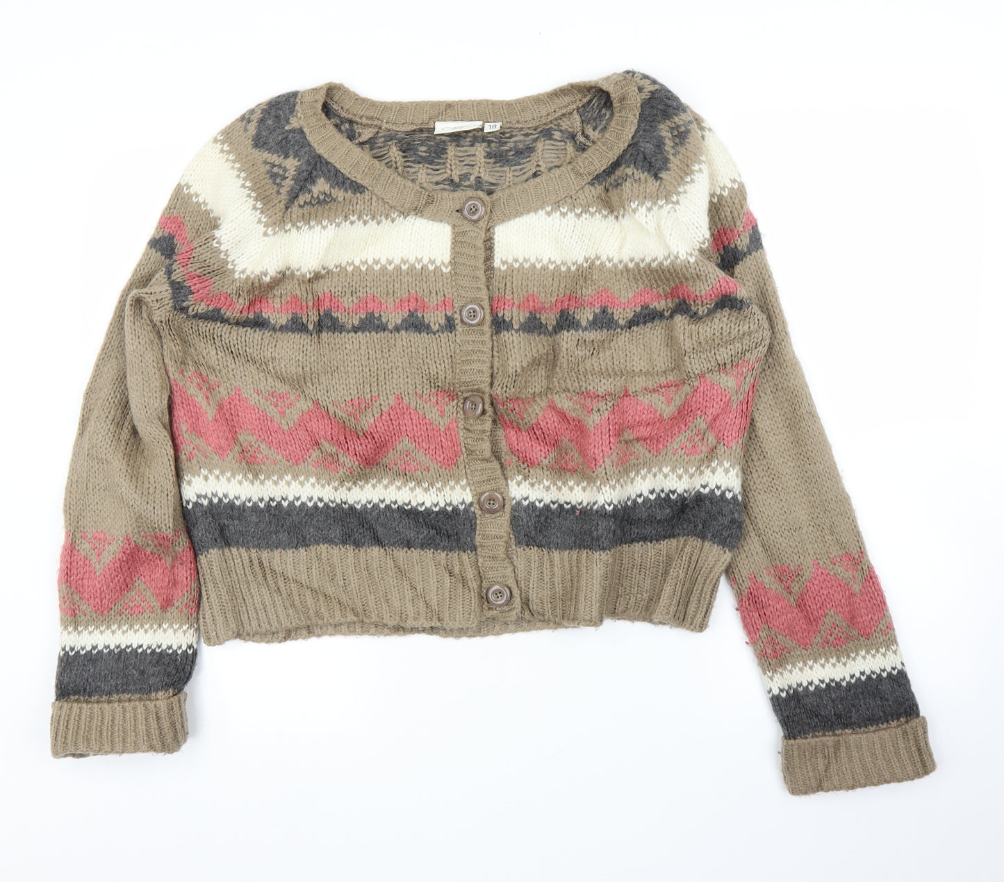 New Look Womens Brown Geometric  Cardigan Jumper Size 18