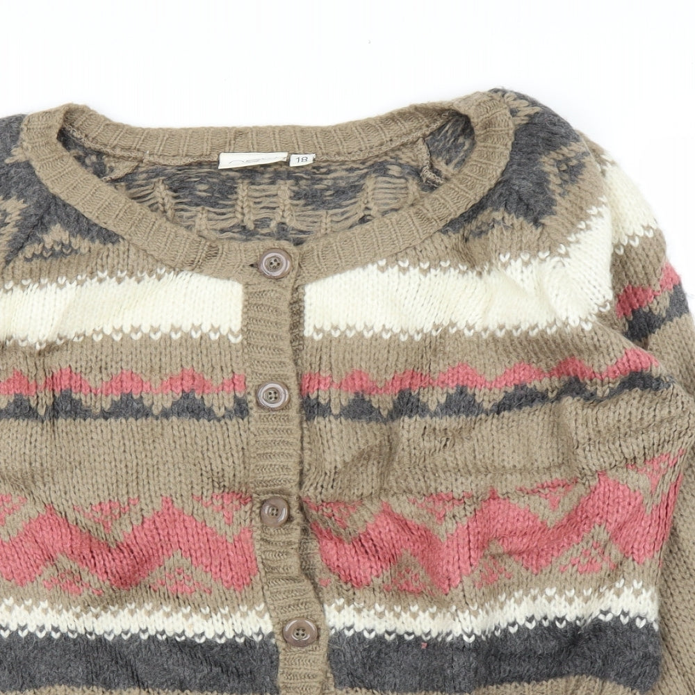 New Look Womens Brown Geometric  Cardigan Jumper Size 18