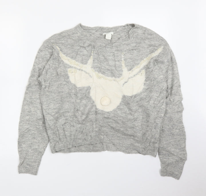 H&M Womens Grey   Pullover Jumper Size XS  - Pearls