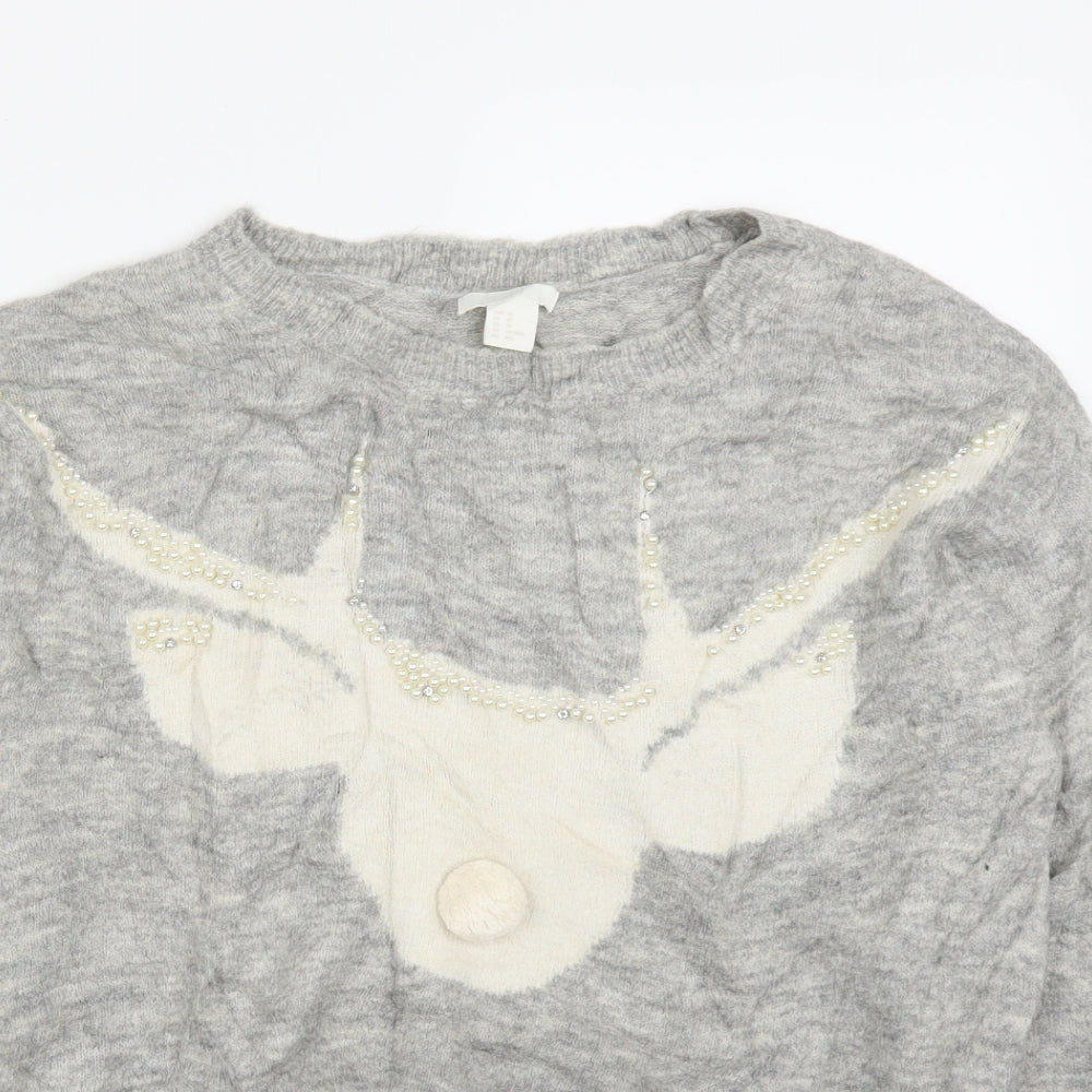 H&M Womens Grey   Pullover Jumper Size XS  - Pearls