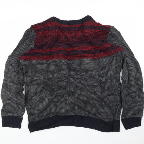 Avenue Mens Grey Fair Isle  Pullover Jumper Size L