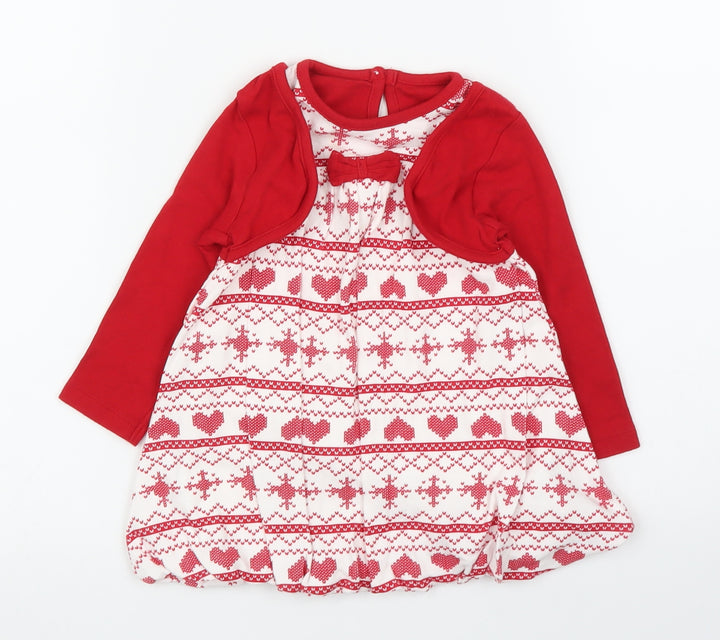 George Girls Red Fair Isle  A-Line  Size 9-12 Months