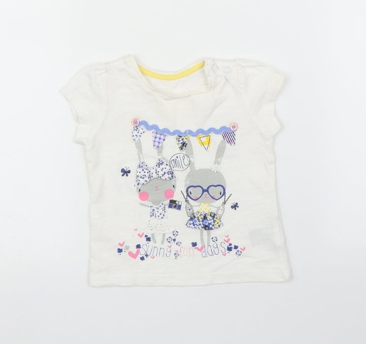Mothercare Girls White Basic T-Shirt Size 9-12 Months - Rabbit