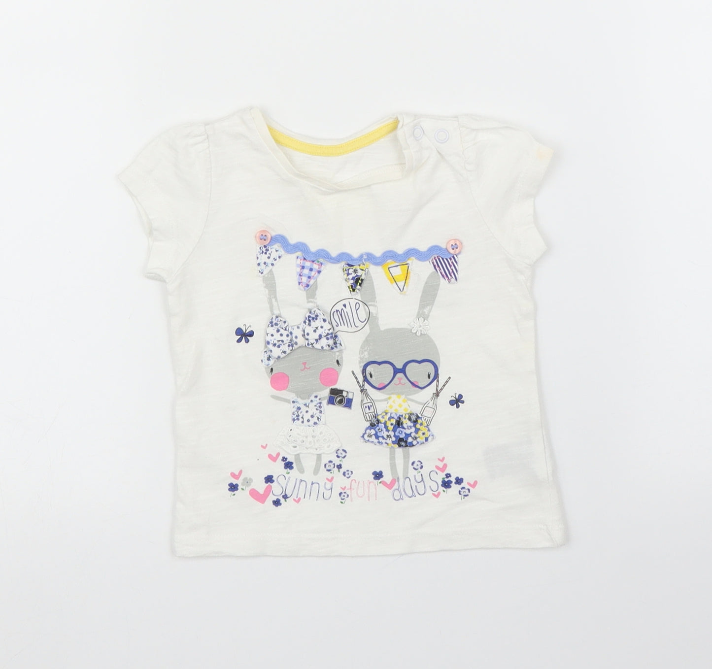 Mothercare Girls White   Basic T-Shirt Size 9-12 Months  - Rabbit