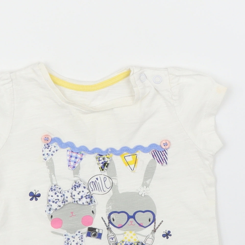 Mothercare Girls White   Basic T-Shirt Size 9-12 Months  - Rabbit