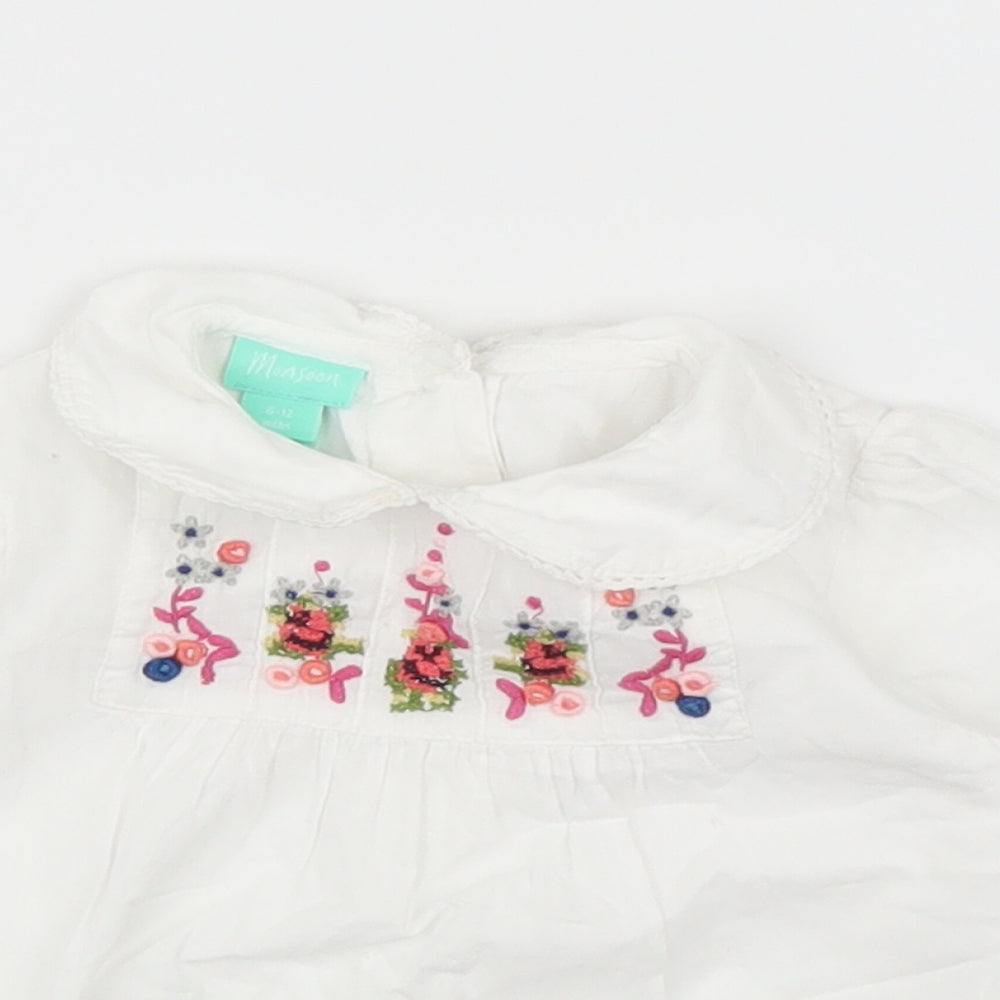 Monsoon Girls White Floral  Basic Blouse Size 9-12 Months