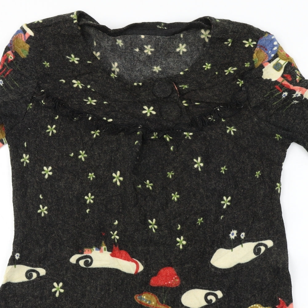 Preworn  Womens Black Geometric  A-Line  Size M