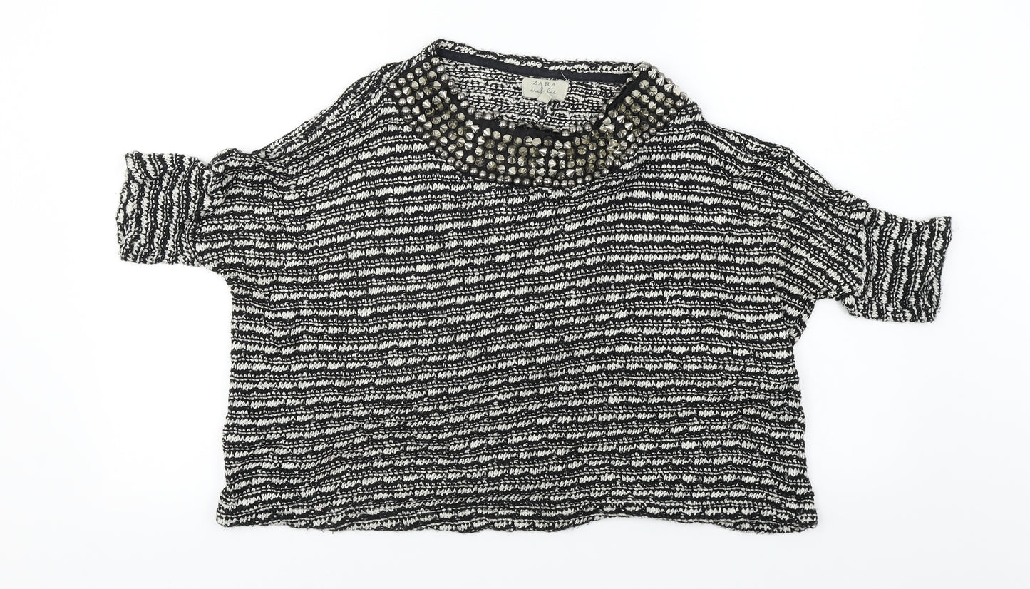 Zara  Womens Black Striped  Pullover Jumper Size M
