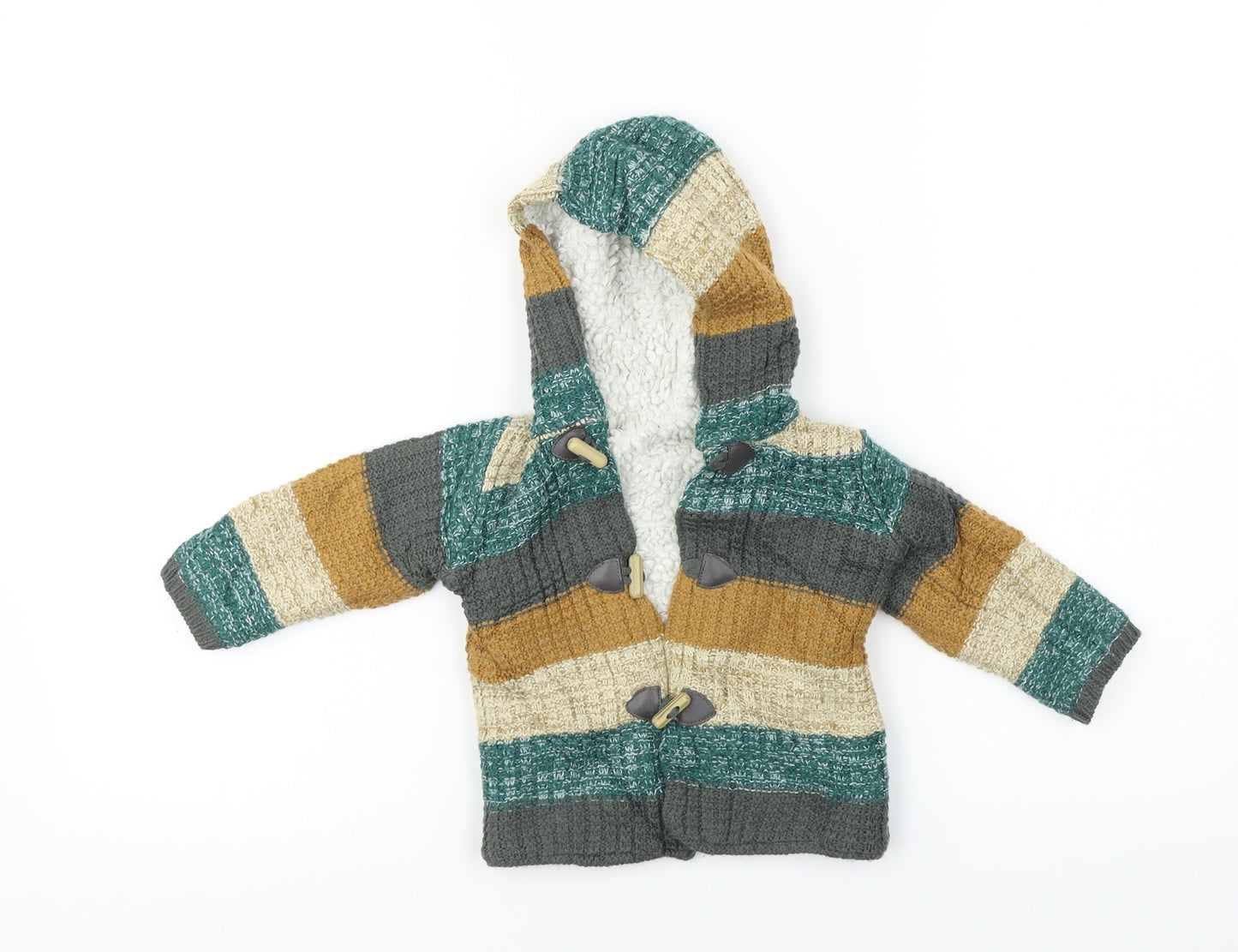 Nutmeg  Boys Green Striped  Jacket Coat Size 9-12 Months