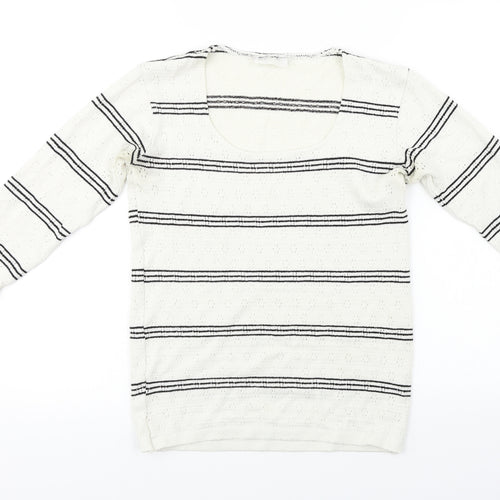 commodity Womens White Striped  Pullover Jumper Size 4