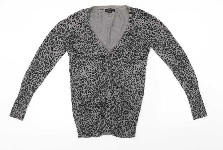 Millenium Womens Grey Animal Print Cardigan Jumper Size 10