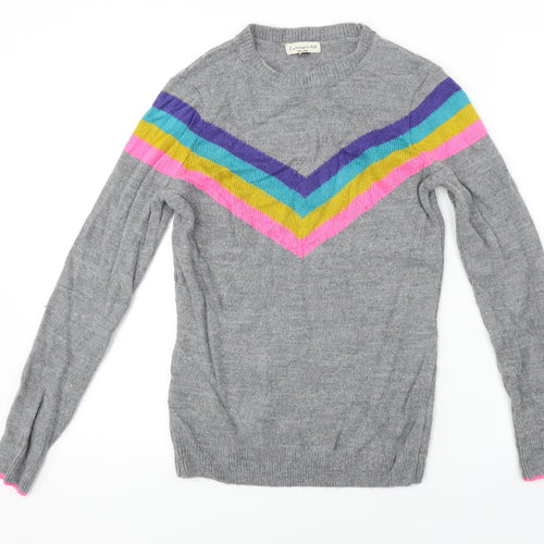 F&F  Womens Grey Striped  Pullover Jumper Size 6