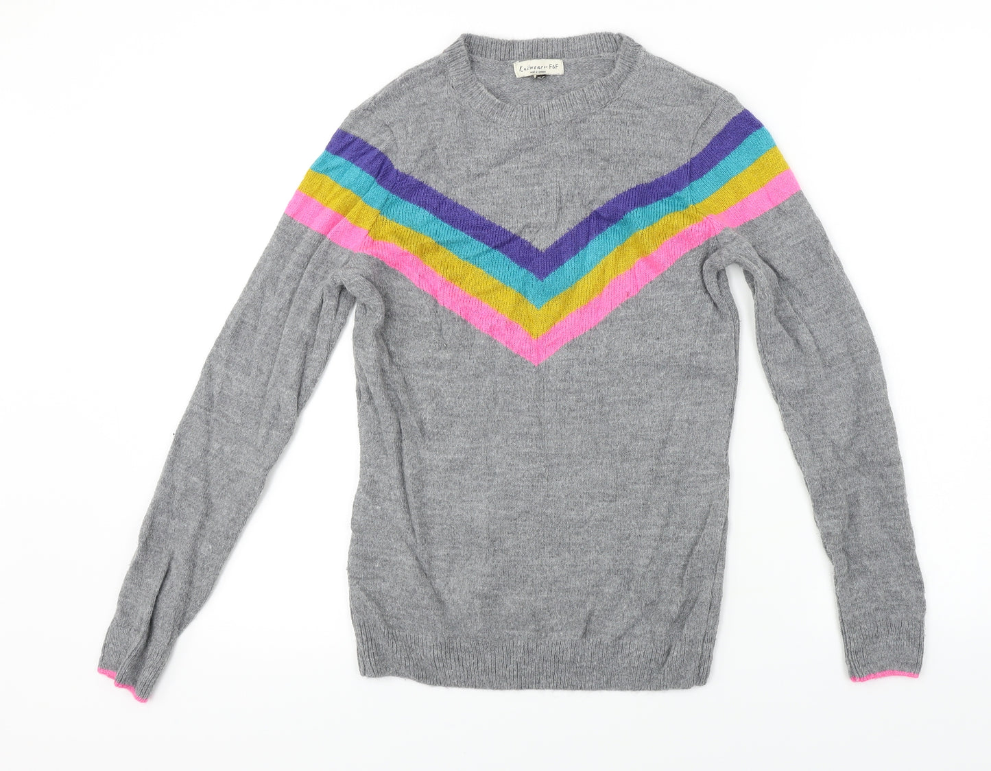F&F  Womens Grey Striped  Pullover Jumper Size 6