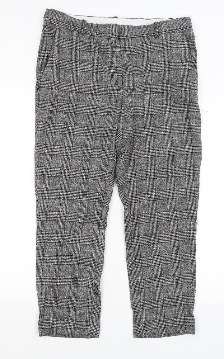 H&M Womens Grey Plaid  Trousers  Size 14 L25.5 in