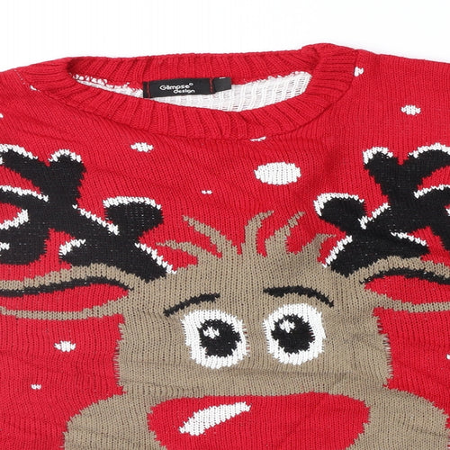 Glimpse Design Womens Red Fair Isle  Pullover Jumper Size M  - Xmas