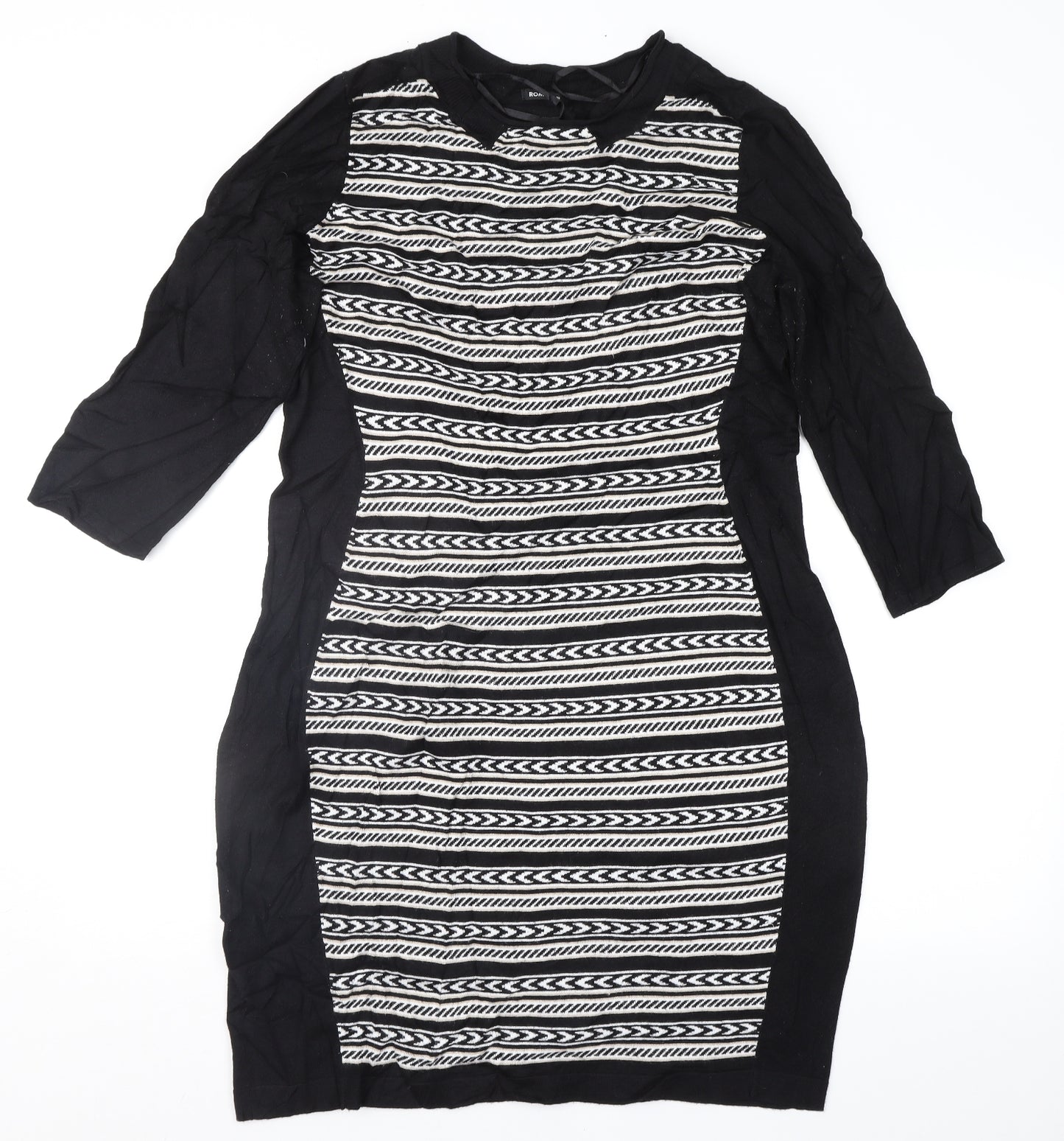 Roman Womens Black Geometric  Jumper Dress  Size 16
