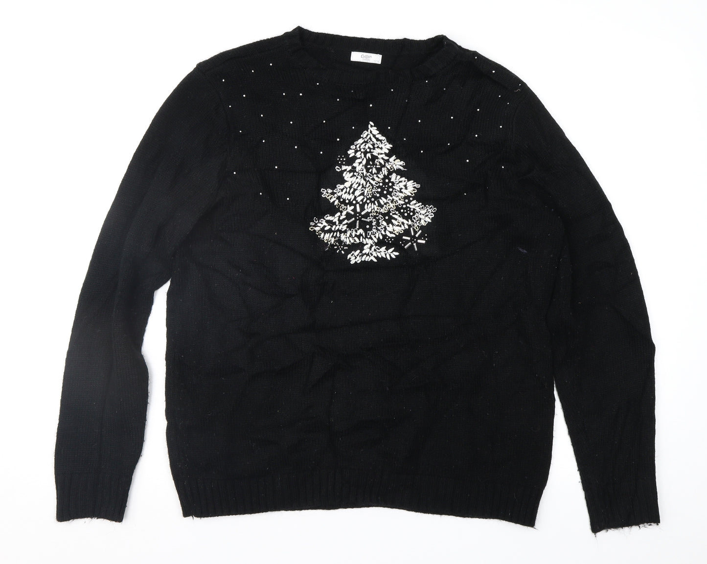 Cotton Traders Womens Black Fair Isle  Pullover Jumper Size 14  - Xmas