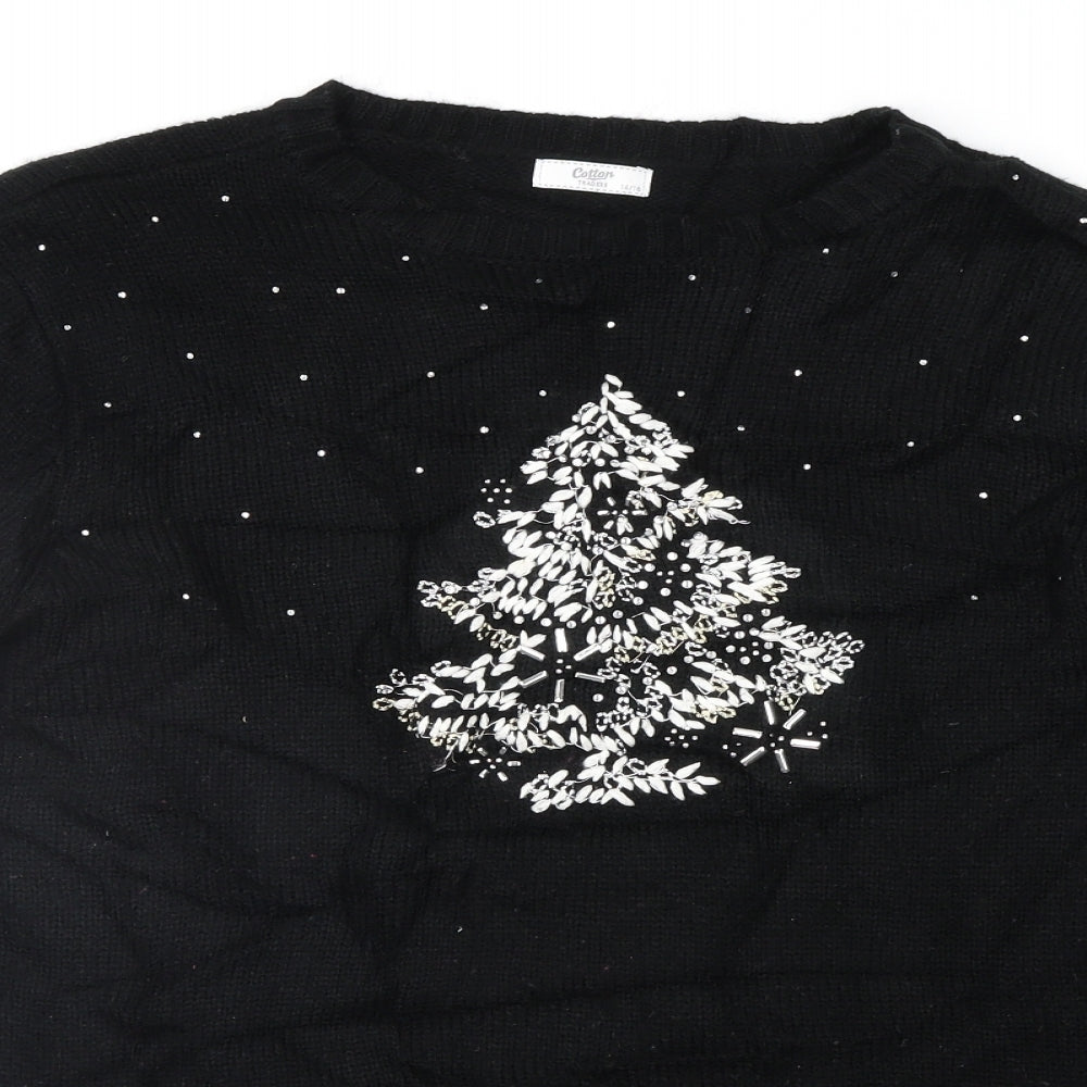 Cotton Traders Womens Black Fair Isle  Pullover Jumper Size 14  - Xmas