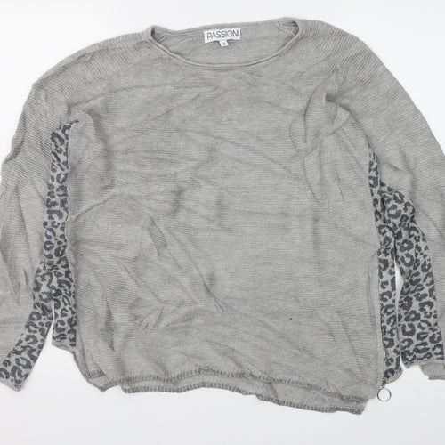 Passioni Womens Grey Animal Print  Pullover Jumper Size M