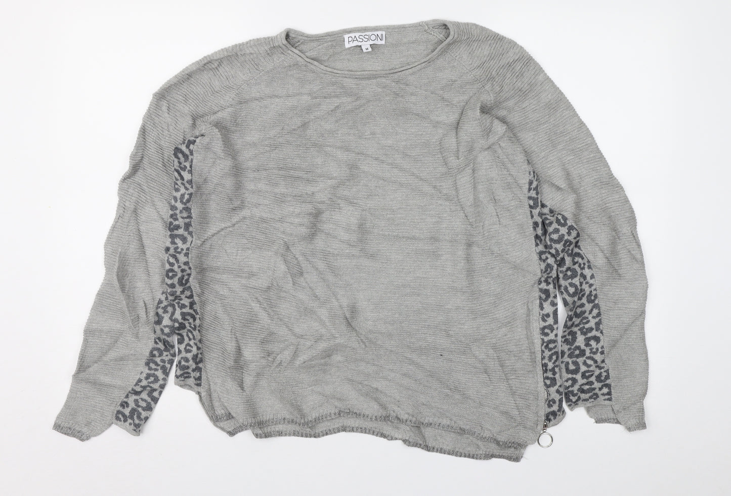 Passioni Womens Grey Animal Print  Pullover Jumper Size M