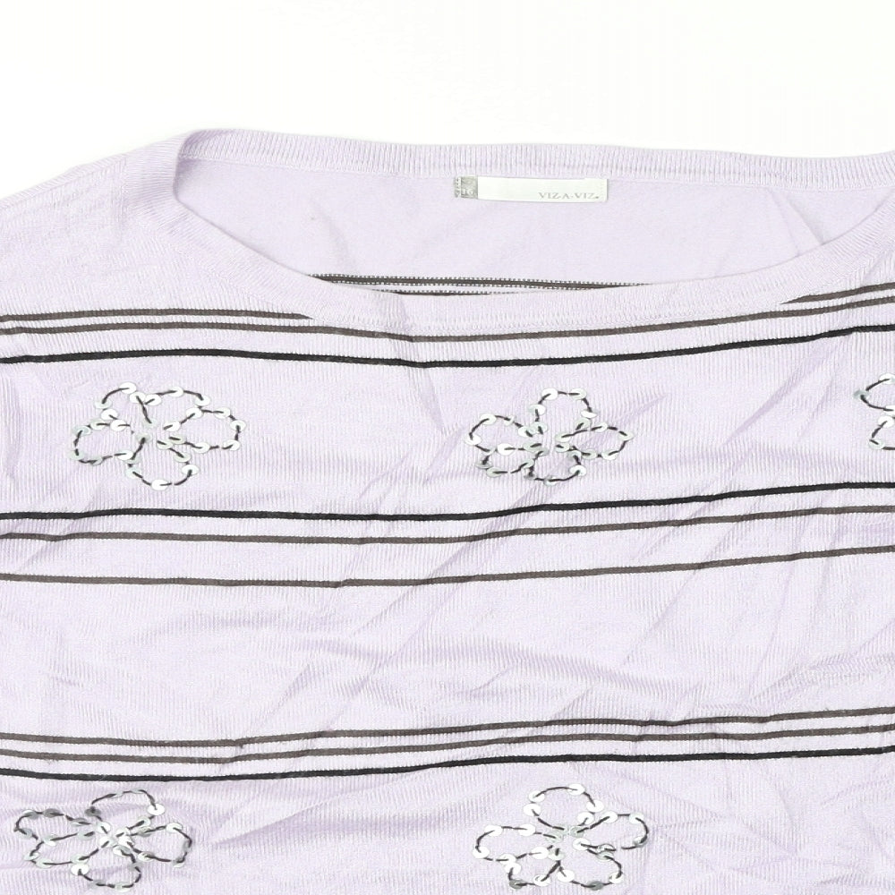 Viz-A-Viz Womens Purple Striped  Pullover Jumper Size 16