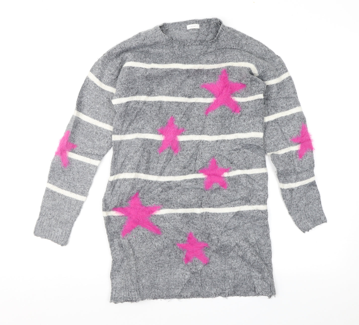 NEXT Girls Grey Geometric Knit Jumper Dress  Size 9 Years